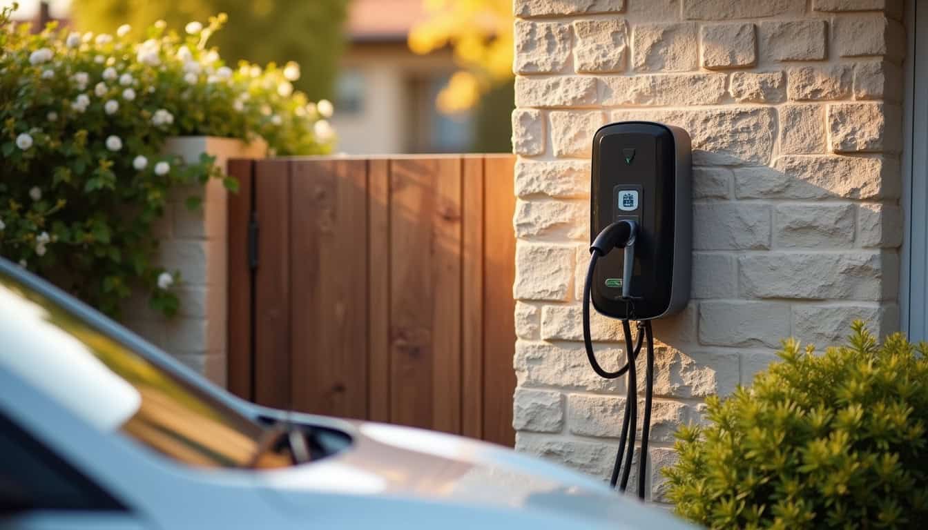 Borne de recharge installée sur un mur extérieur d'une maison à Méru