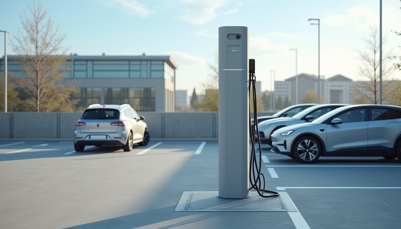 Borne de recharge installée sur un parking d'entreprise à Folembray