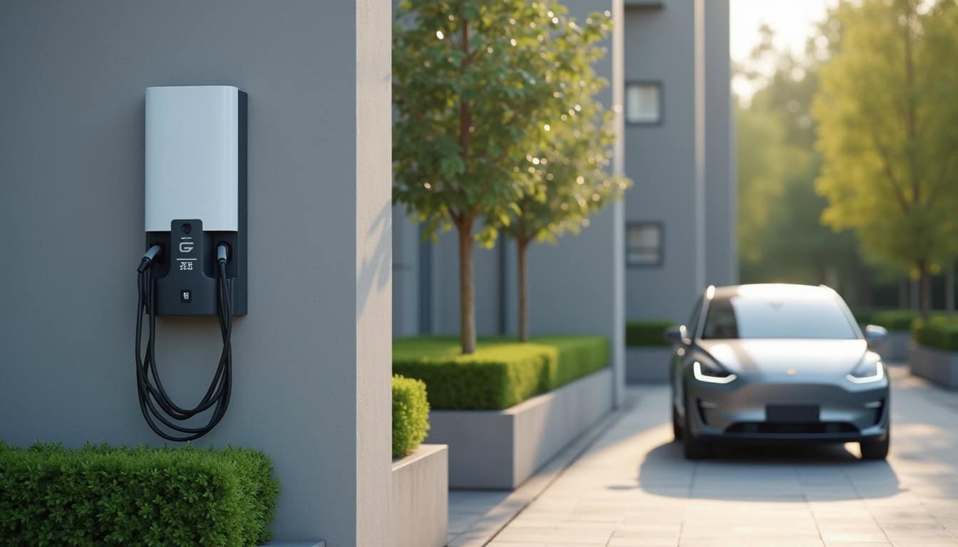 Borne de recharge installée sur une place de parking en copropriété à Faumont