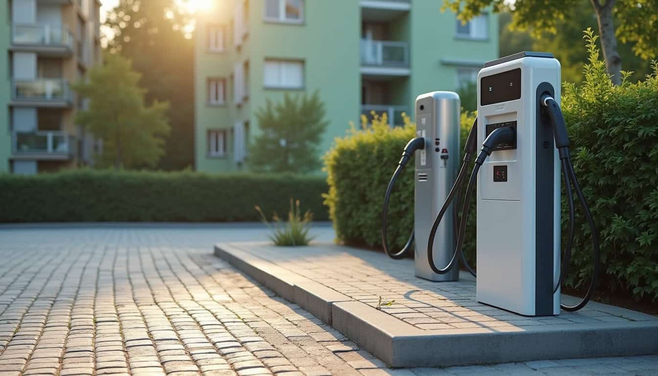 Borne de recharge installée sur une place de parking en copropriété à Montbard