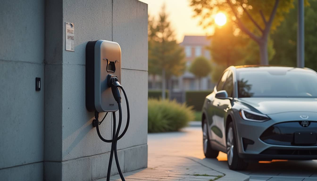 Borne de recharge installée sur une place de parking en copropriété à Sannois