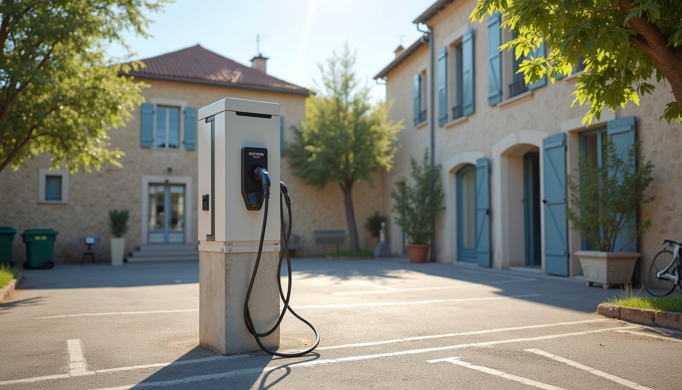 Borne de recharge installée sur une place de stationnement en copropriété à Perriers-sur-Andelle