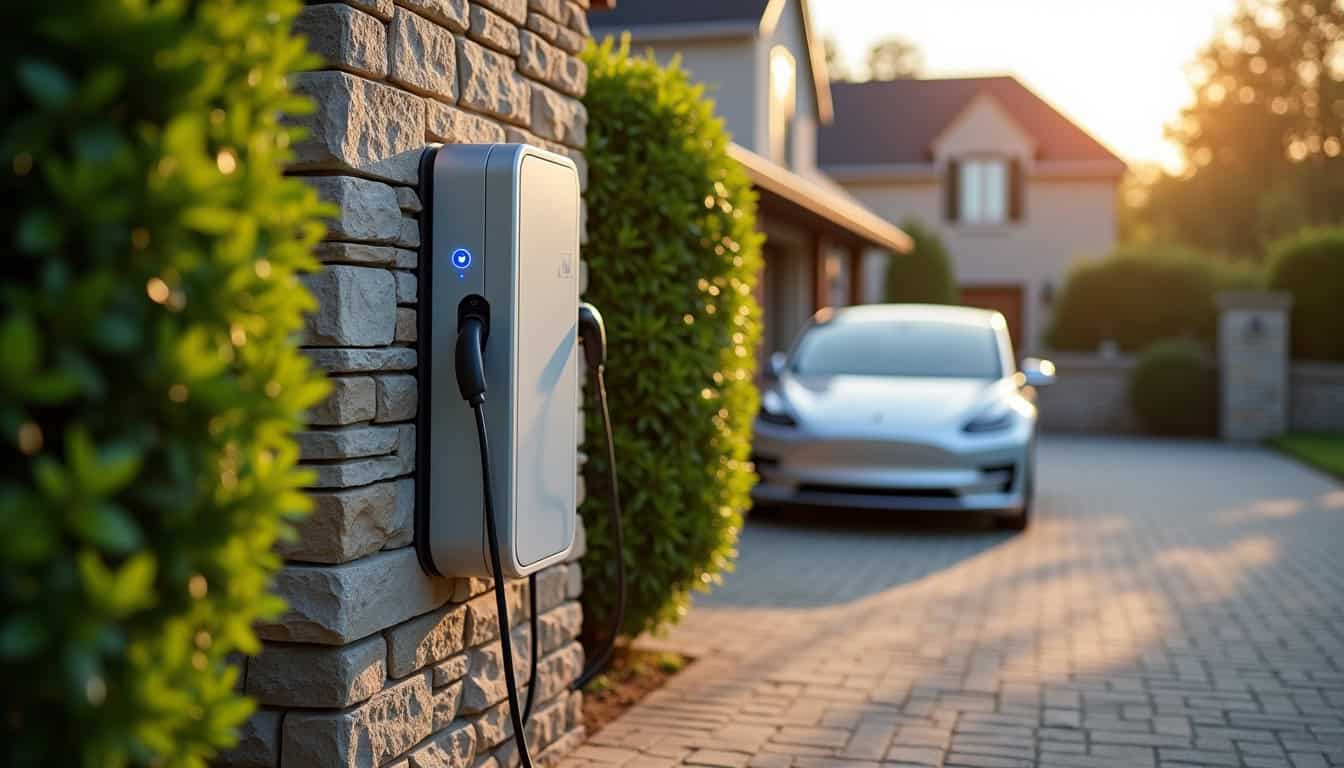 Borne de recharge intelligente en fonctionnement dans une allée privée à Plaisance-du-Touch