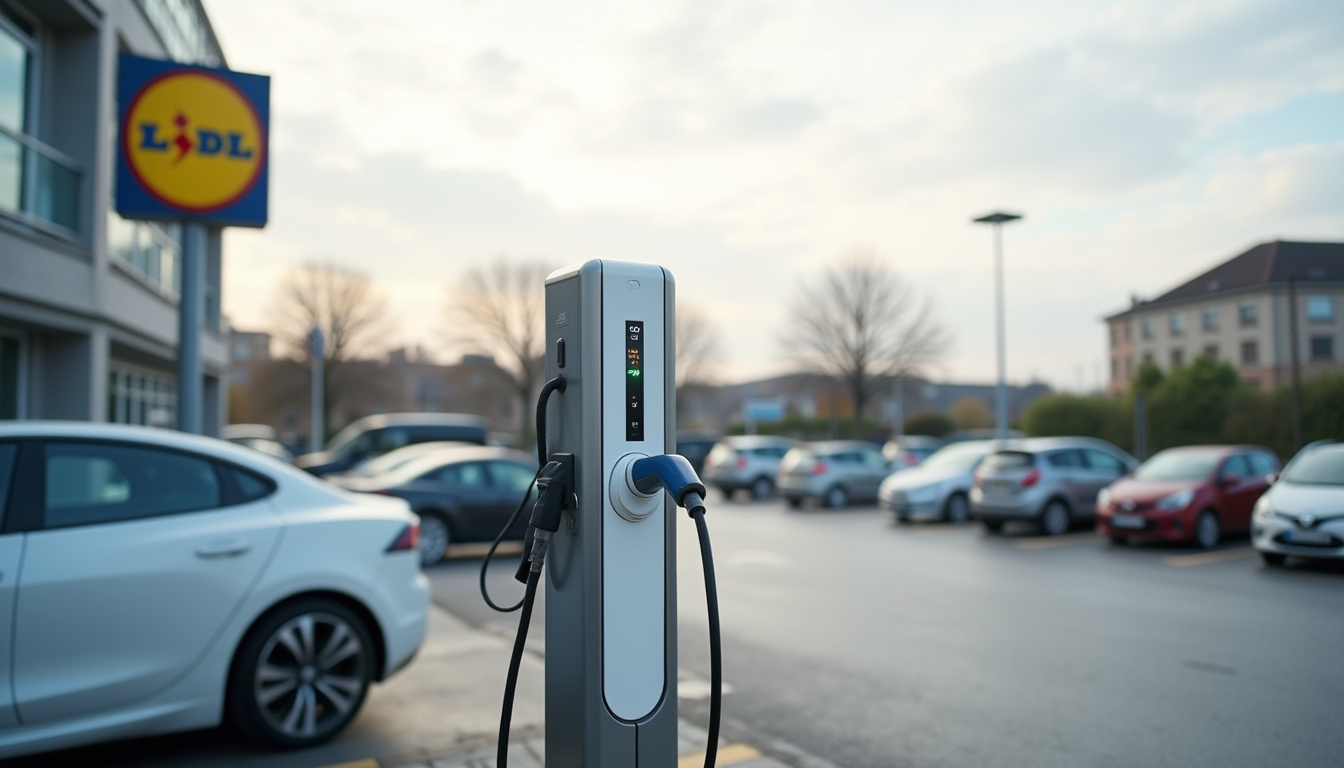 Borne de recharge Lidl située à Lozanne sur le Chemin du Vavre