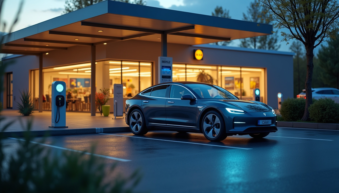 Borne de recharge Lidl située sur le parking du magasin à Chasse-sur-Rhône