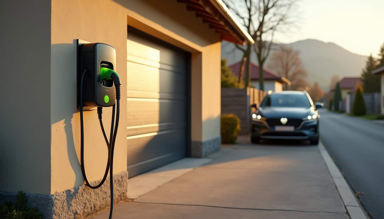 Borne de recharge murale installée à côté d'un garage à Issenheim