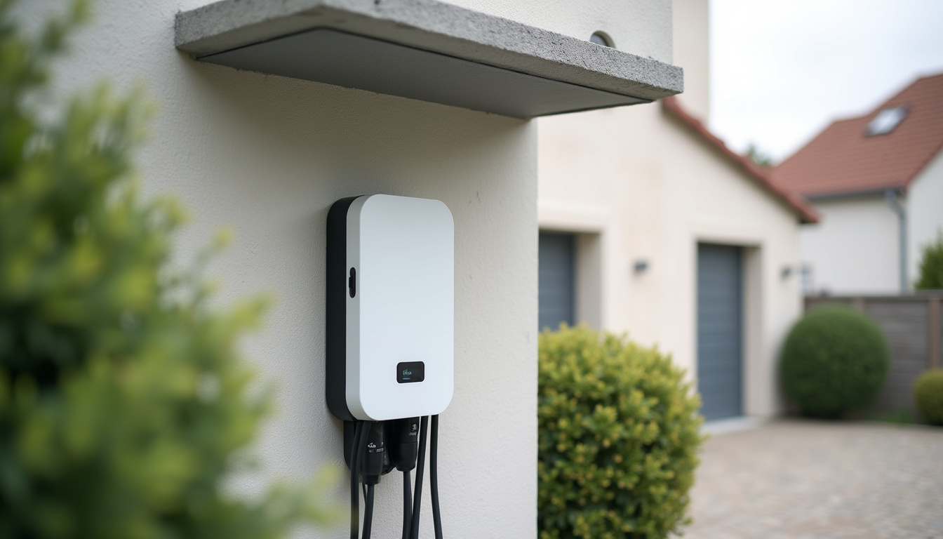 Borne de recharge murale installée à l'extérieur d'une habitation à Nay