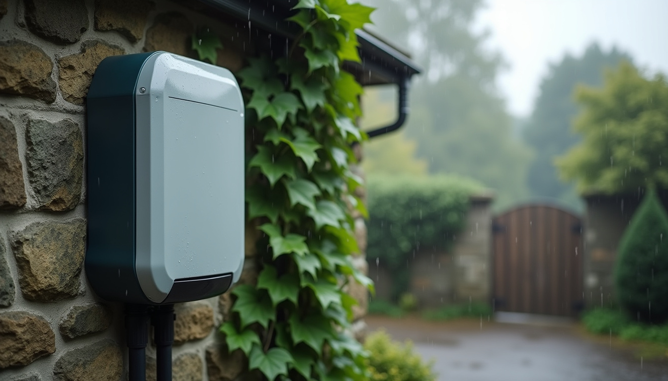 Borne de recharge murale installée à l'extérieur d'une maison à Boivre-la-vallée, protégée des intempéries