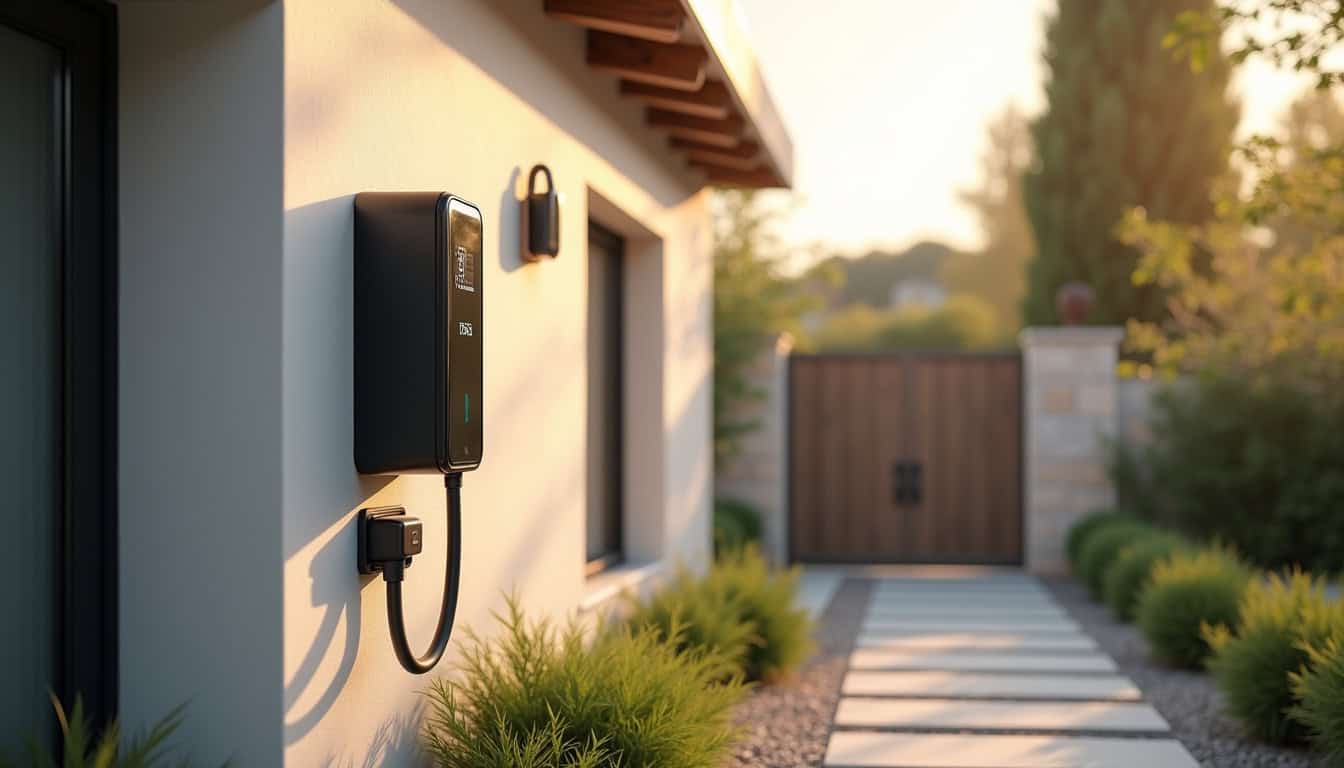 Borne de recharge murale installée à l'extérieur d'une maison à Calan