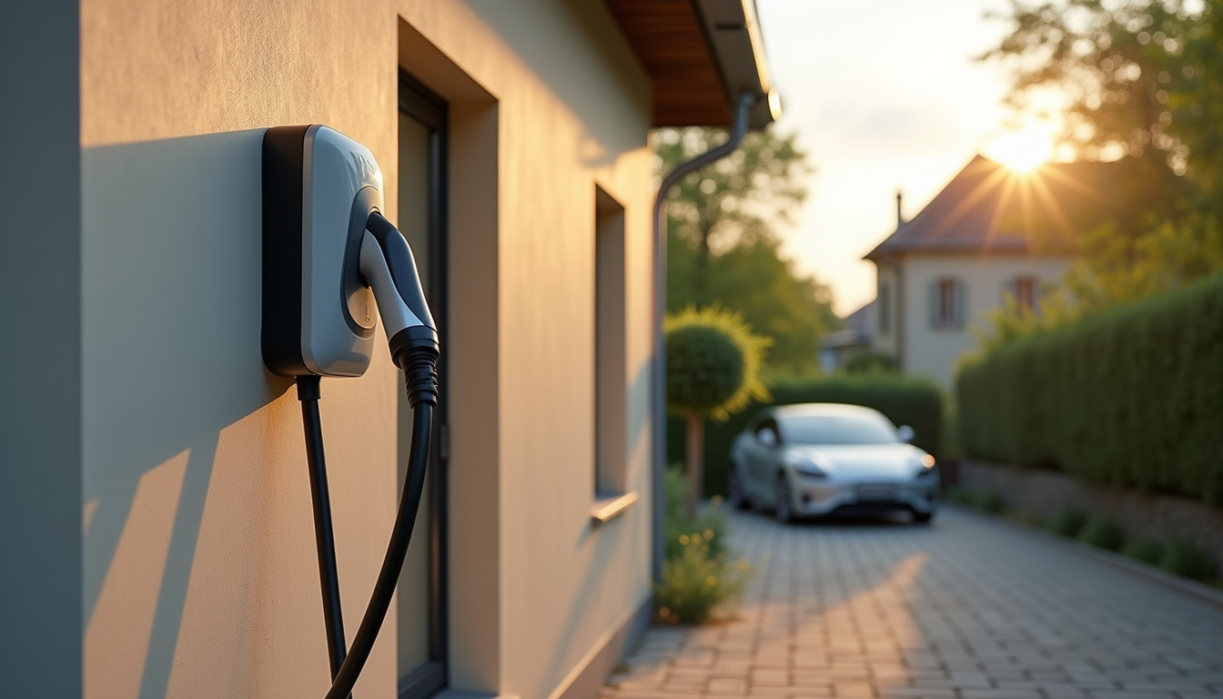 Borne de recharge murale installée à l'extérieur d'une maison à Changis-sur-Marne