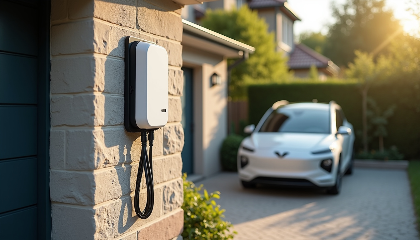 Borne de recharge murale installée à l'extérieur d'une maison à Chantelle