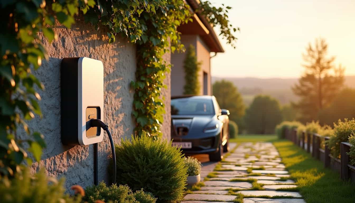 Borne de recharge murale installée à l'extérieur d'une maison à La Séguinière