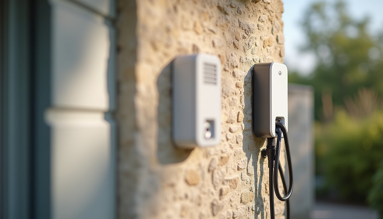 Borne de recharge murale installée à l'extérieur d'une maison à La Villedieu-du-Clain