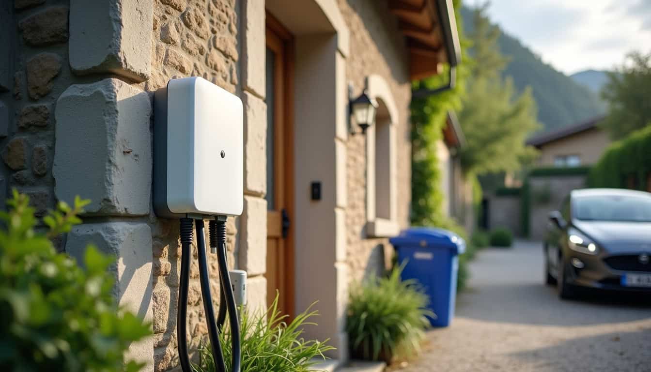 Borne de recharge murale installée à l'extérieur d'une maison à Saint-Béron
