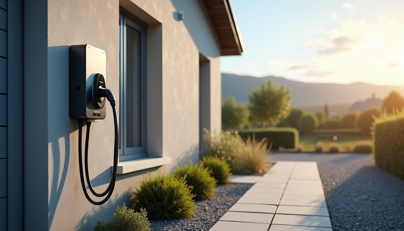 Borne de recharge murale installée à l'extérieur d'une maison individuelle à Cheyssieu