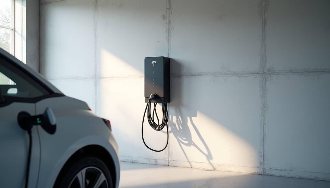 Borne de recharge murale installée dans un garage à Saint-Denis-lès-Rebais