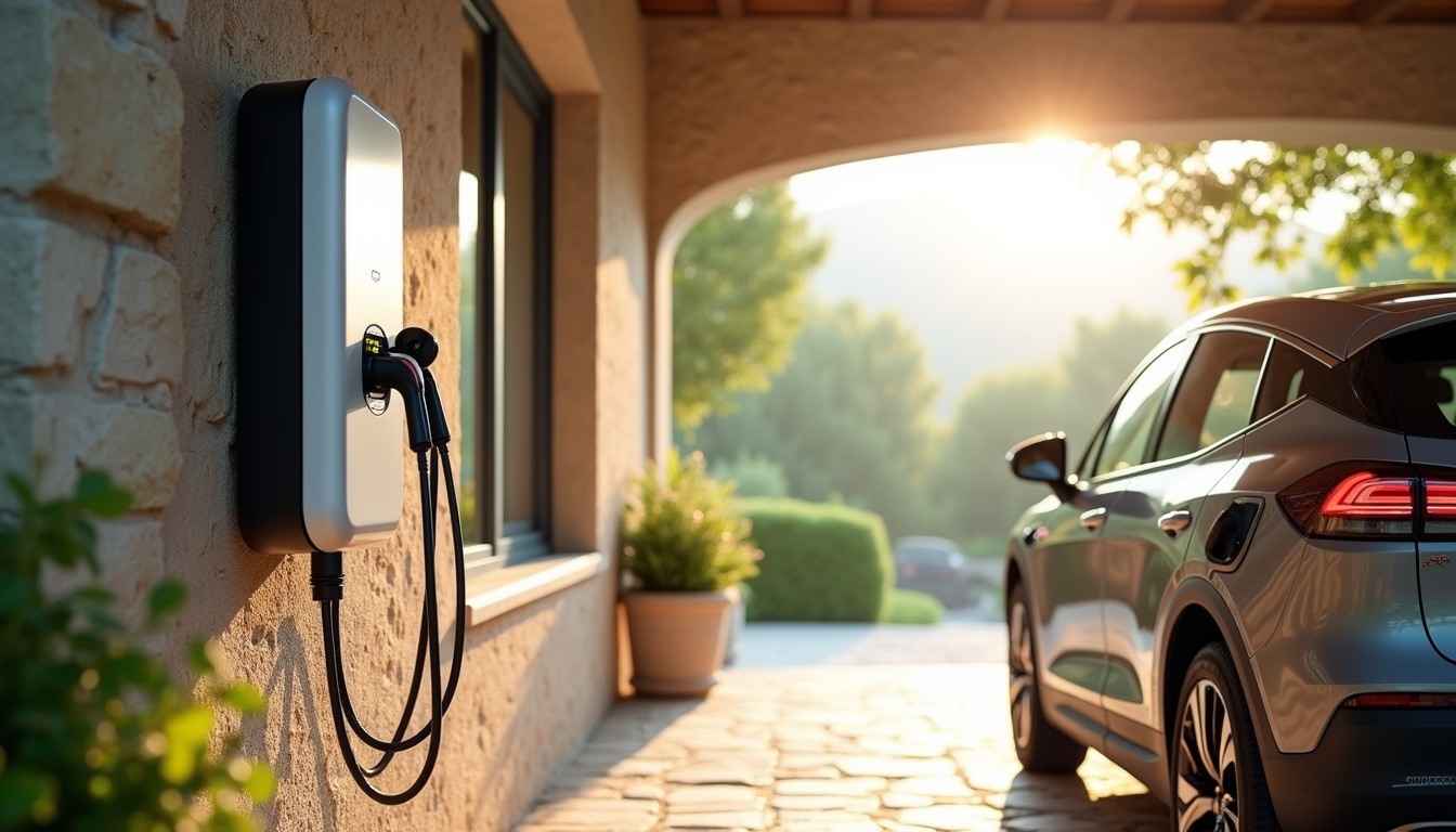 Borne de recharge murale installée dans un garage extérieur à La Gaude