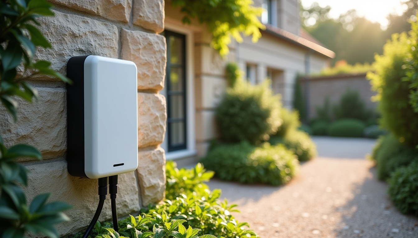 Borne de recharge murale installée dans un jardin à Le Dorat