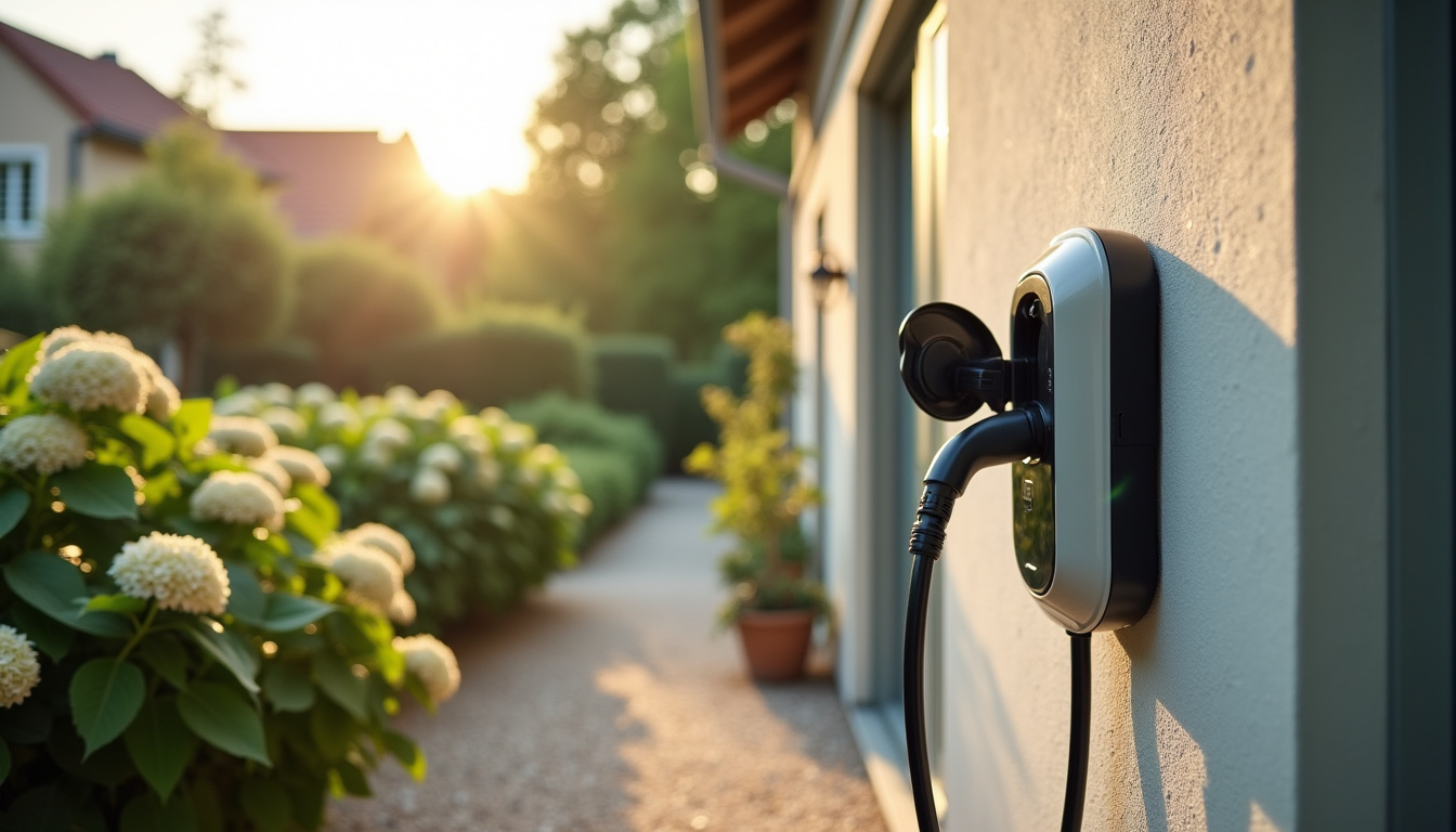 Borne de recharge murale installée dans un jardin à Montaigut-sur-Save
