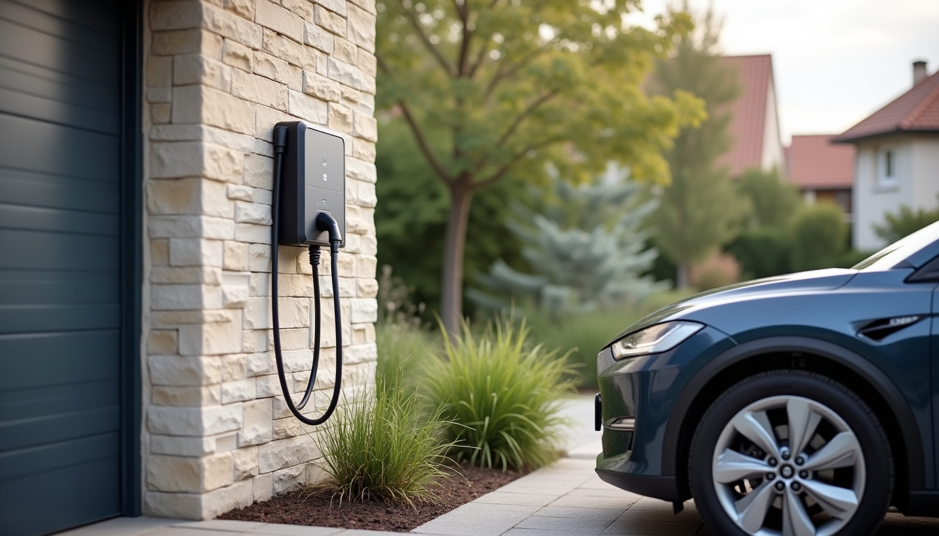 Borne de recharge murale installée en extérieur près d’un garage à Durtol