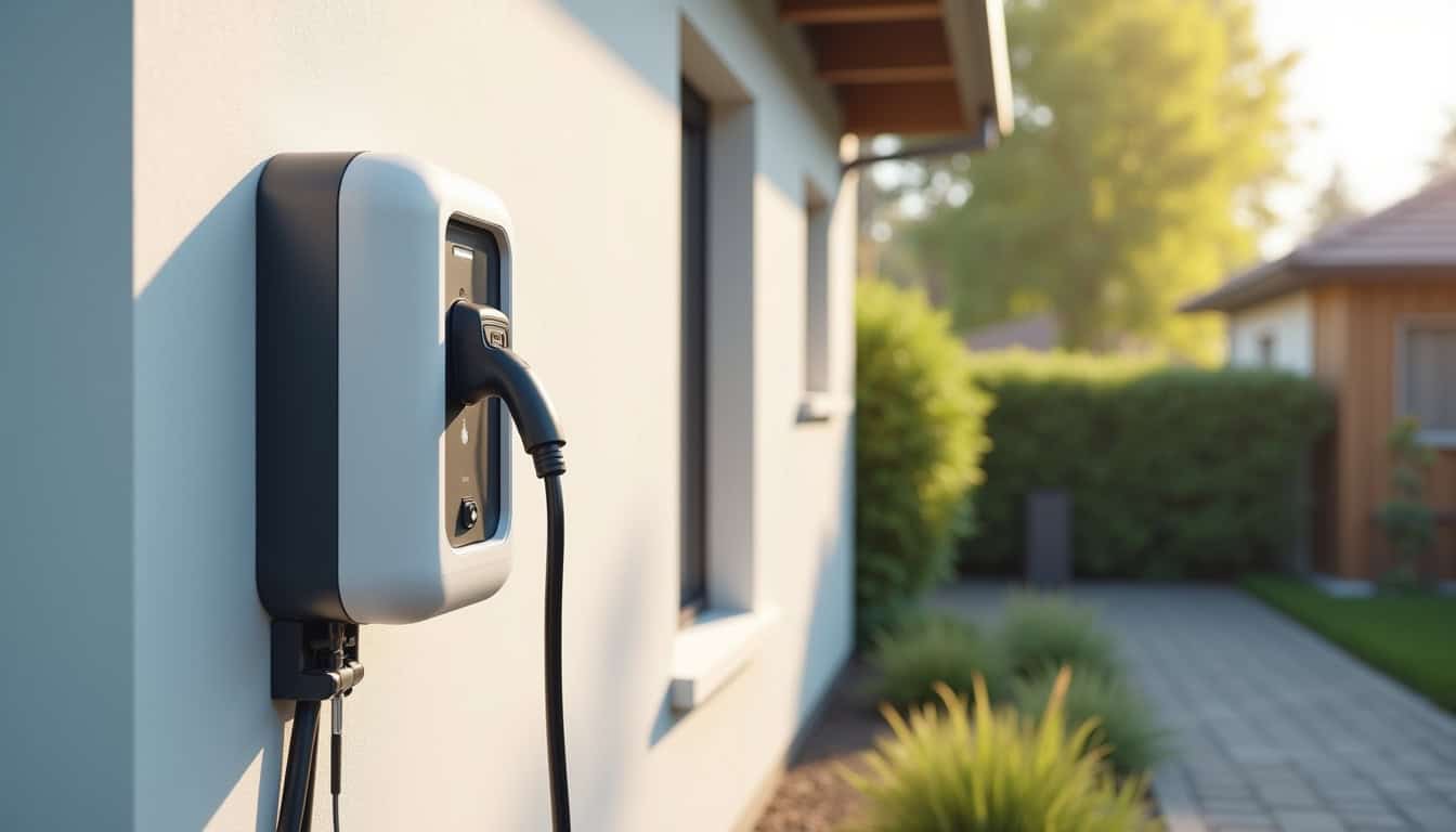Borne de recharge murale installée sur le mur d'une maison à Beaupuy