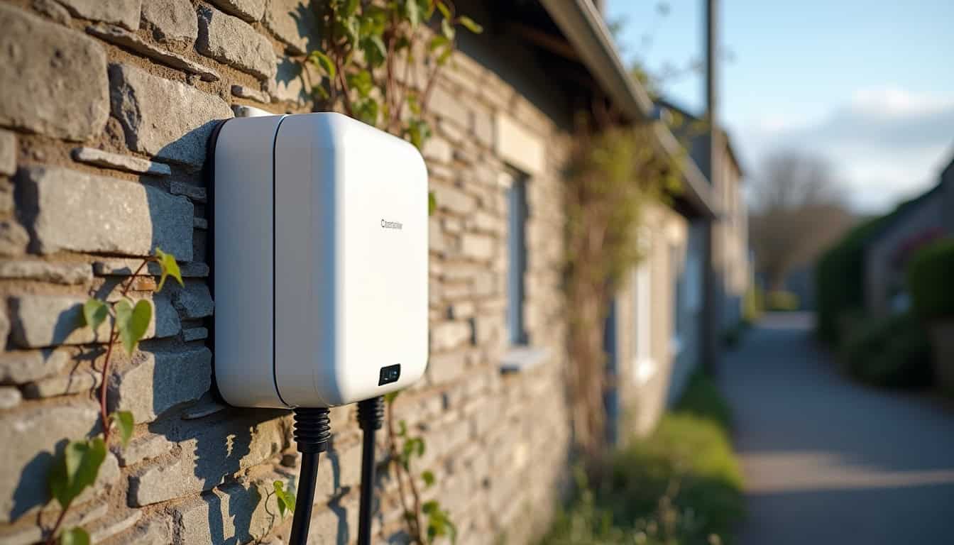 Borne de recharge murale installée sur un mur extérieur à Argol