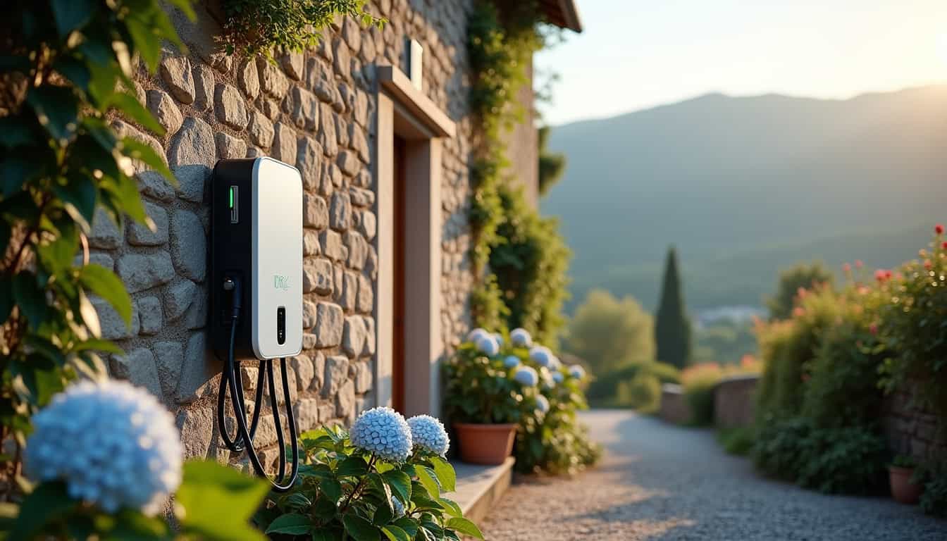 Borne de recharge murale installée sur un mur extérieur à Itxassou