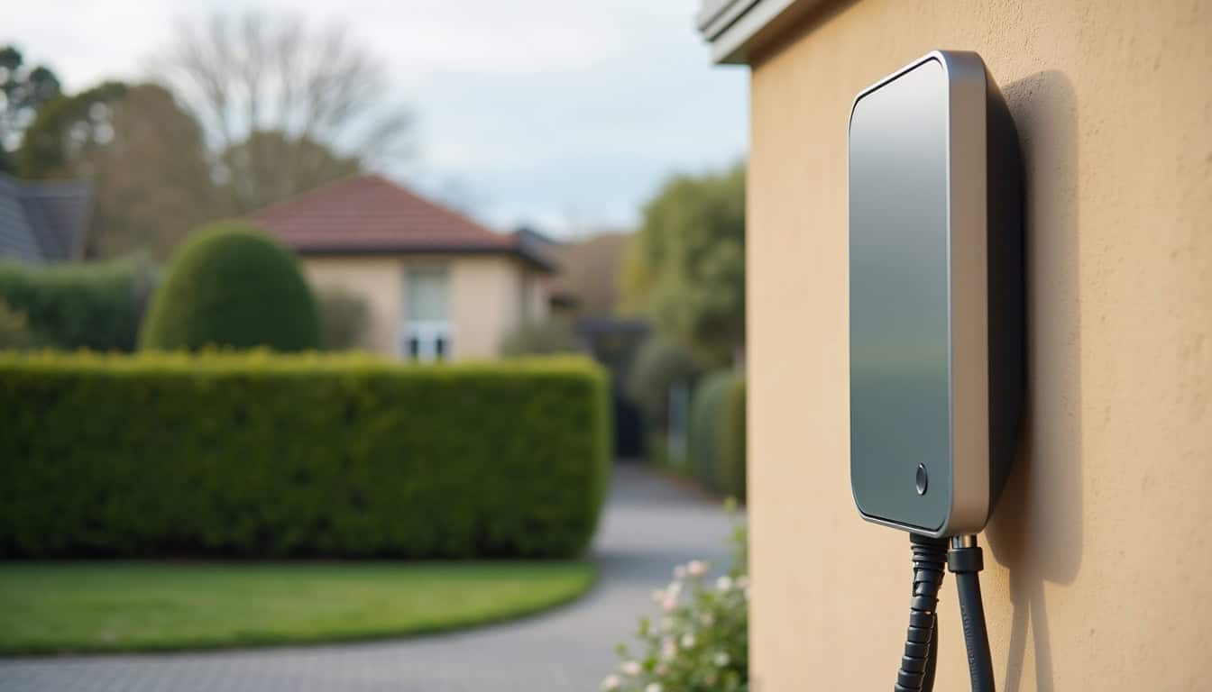 Borne de recharge murale installée sur un mur extérieur à Noiseau