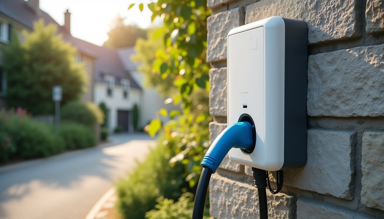 Borne de recharge murale installée sur un mur extérieur d'une maison à Plabennec