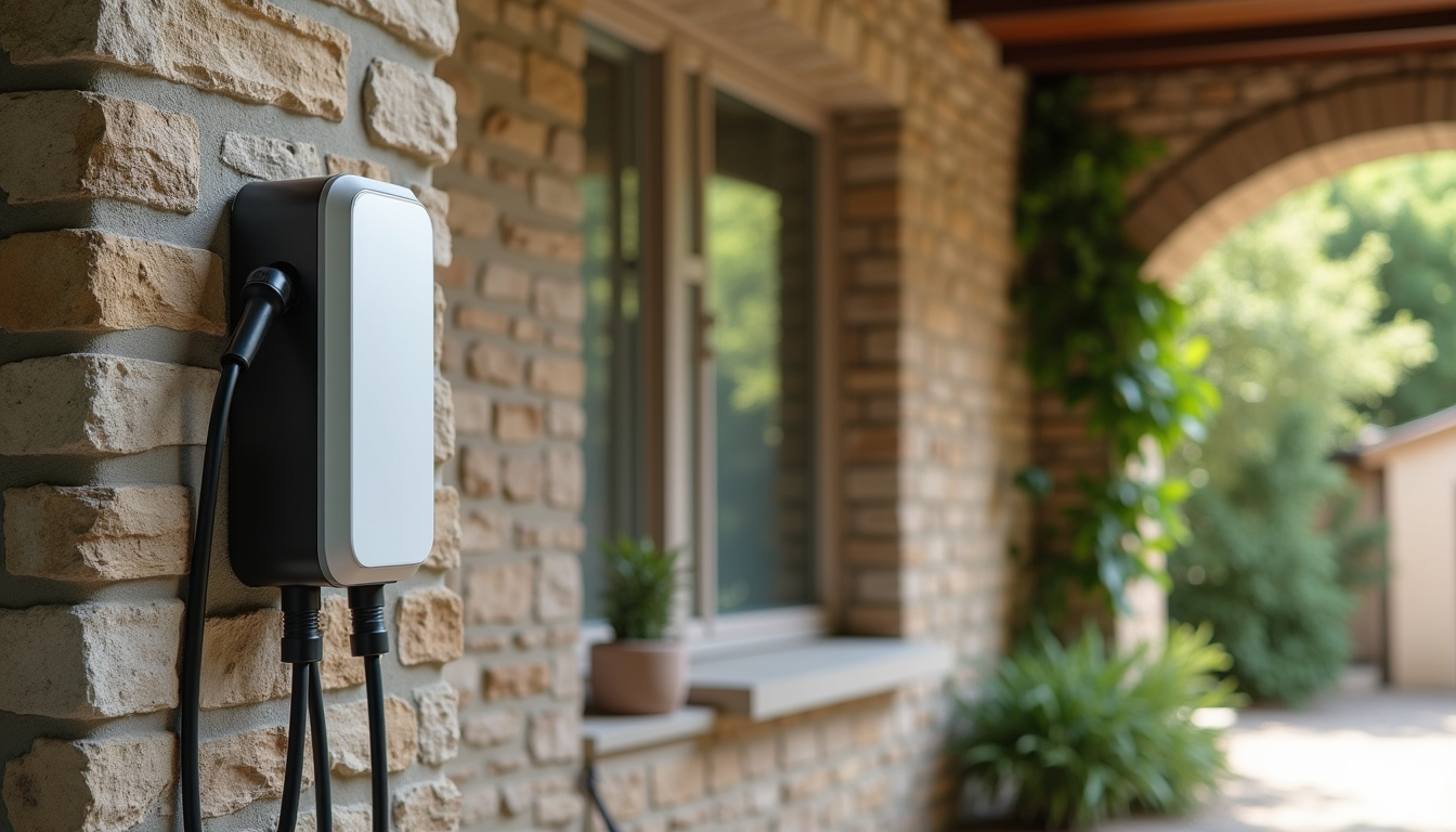 Borne de recharge pour véhicule électrique installée dans un garage à La Chapelle-d'Aligné