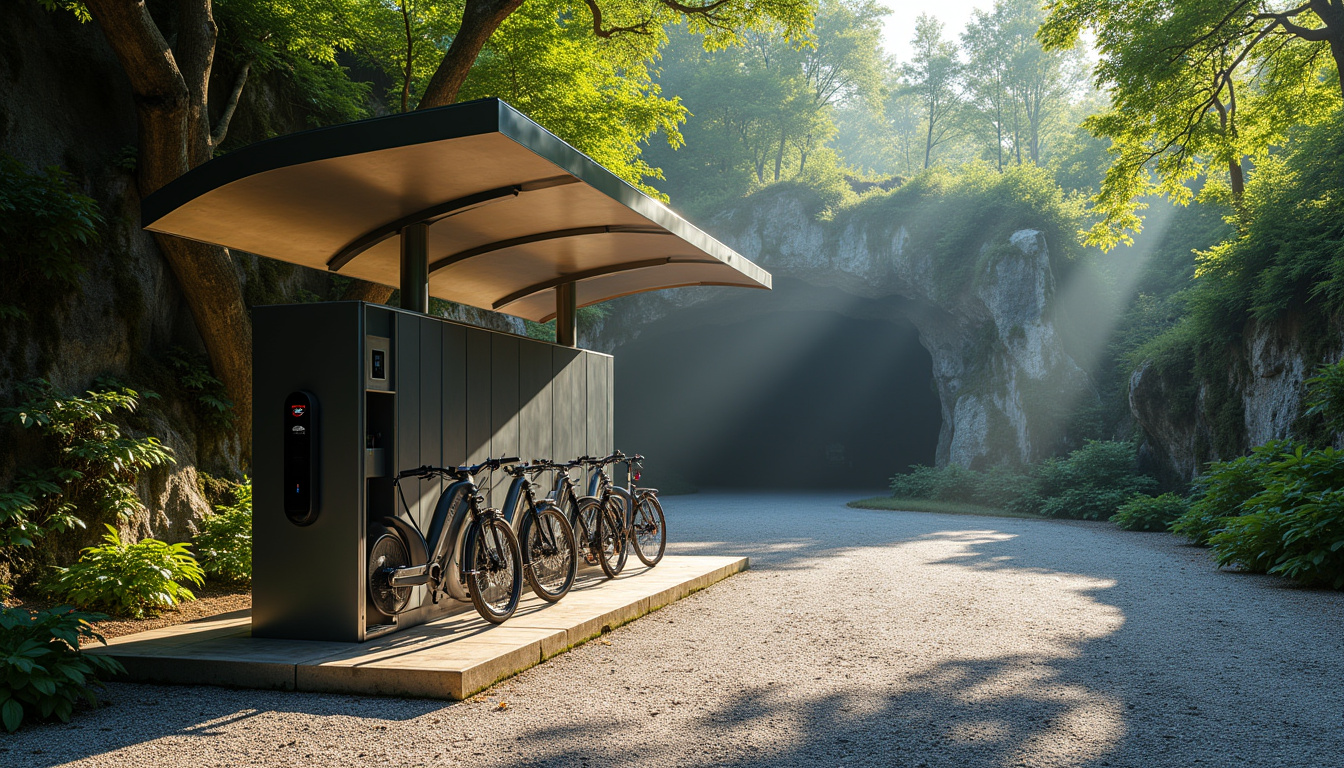 Borne de recharge pour vélos électriques située sur le parking de la grotte de Nichet à Fromelennes