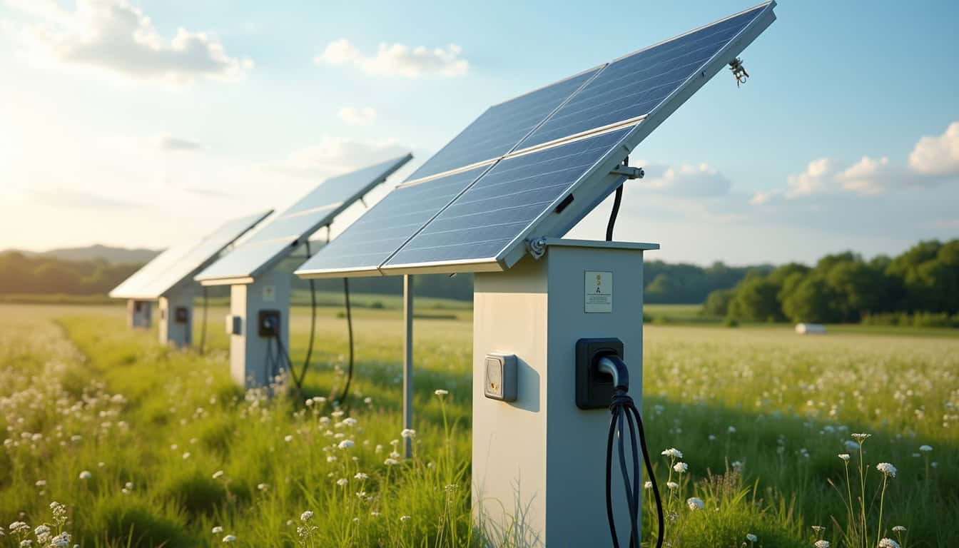 Borne de recharge pour voiture électrique alimentée par des panneaux photovoltaïques à Francheleins