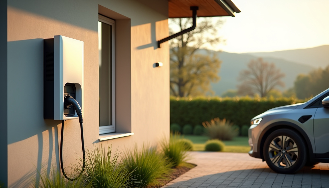 Borne de recharge pour voiture électrique installée à l'extérieur d'une maison individuelle à Désaignes