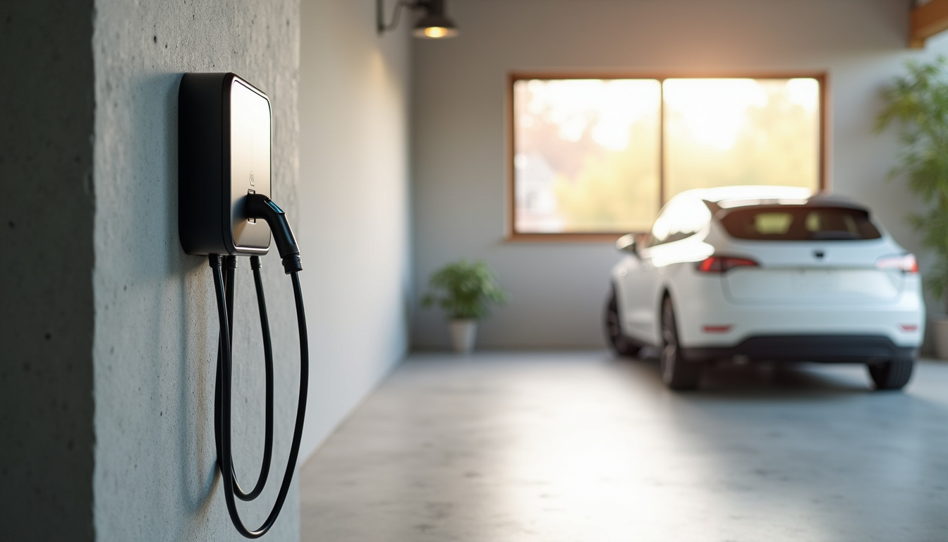 Borne de recharge pour voiture électrique installée dans un garage à Criquetot-l'Esneval