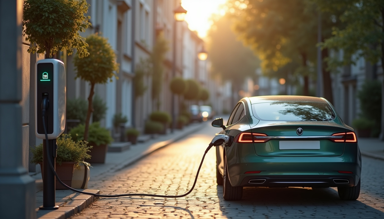Borne de recharge pour voiture électrique installée dans une rue résidentielle de Feuchy