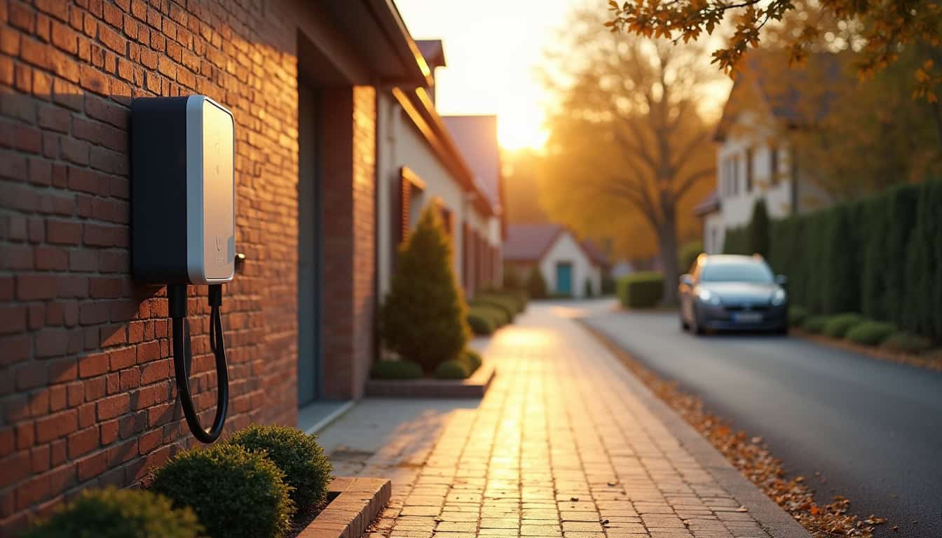 Borne de recharge pour voiture électrique installée devant un pavillon à Rosny-sur-Seine