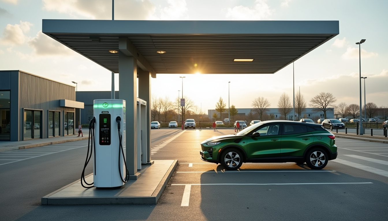 Borne de recharge Powerdot située sur le parking de l'Intermarché à Fains-Véel