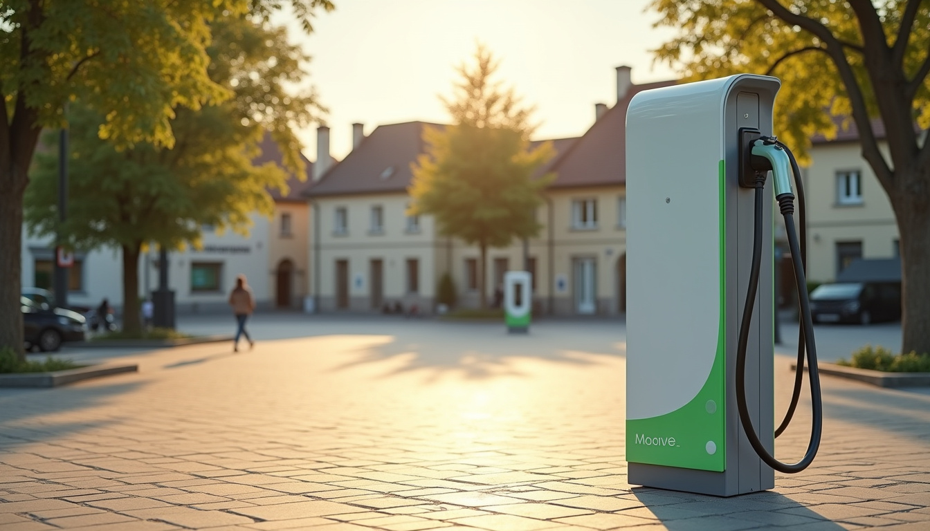 Borne de recharge publique de type Mobive située Place de la Mairie à Puyoô