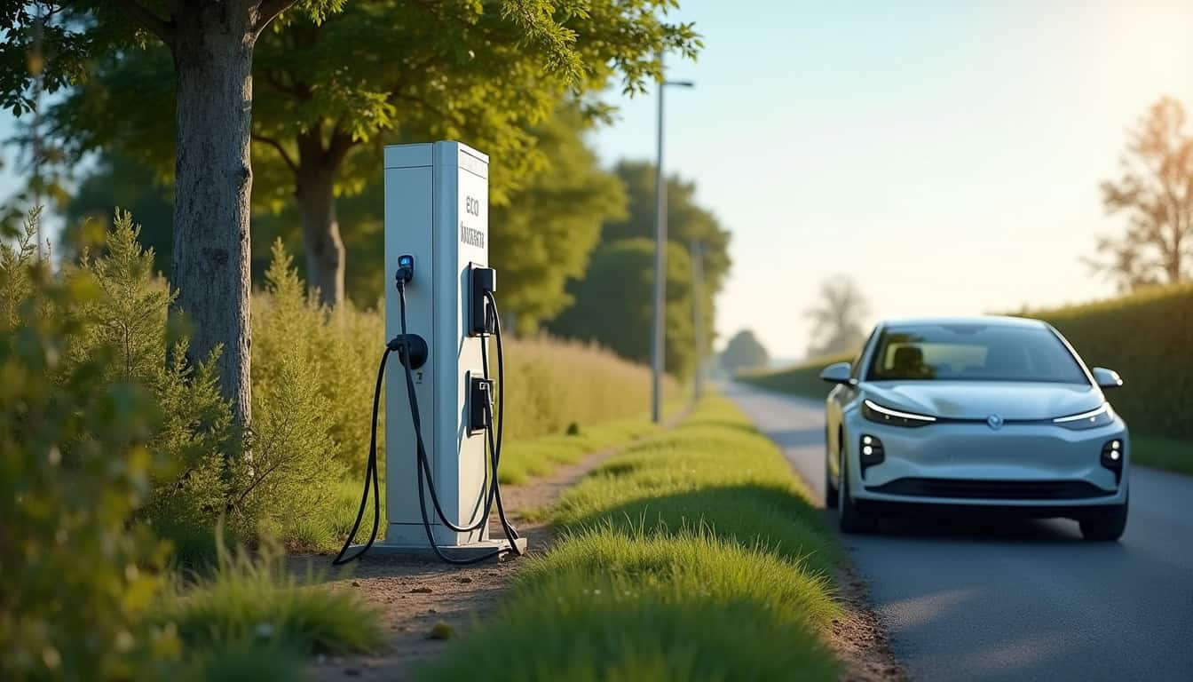 Borne de recharge publique Ecocharge77 située route de Provins à Villiers-Saint-Georges