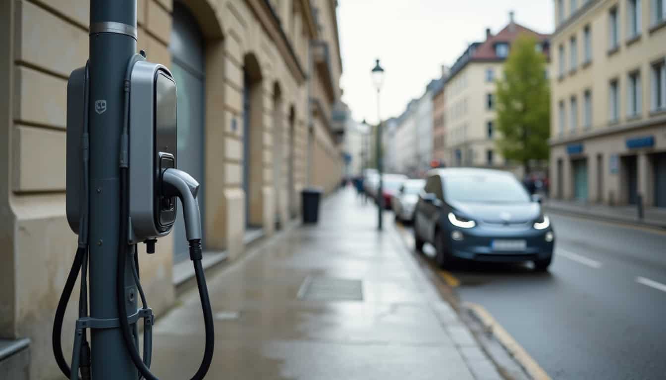 Borne de recharge publique installée dans la rue à Nanterre