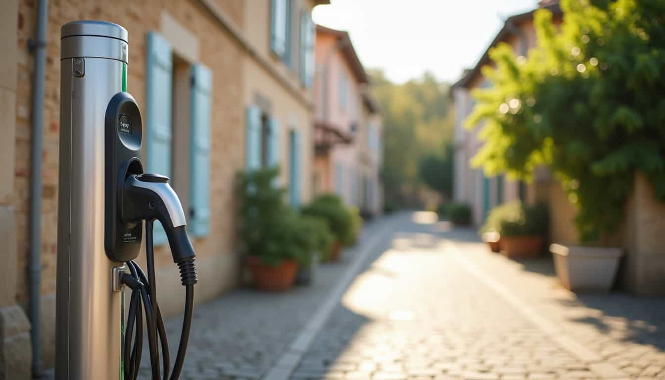 Borne de recharge publique installée dans une rue de Buis-les-Baronnies, équipée de connecteurs Type 2