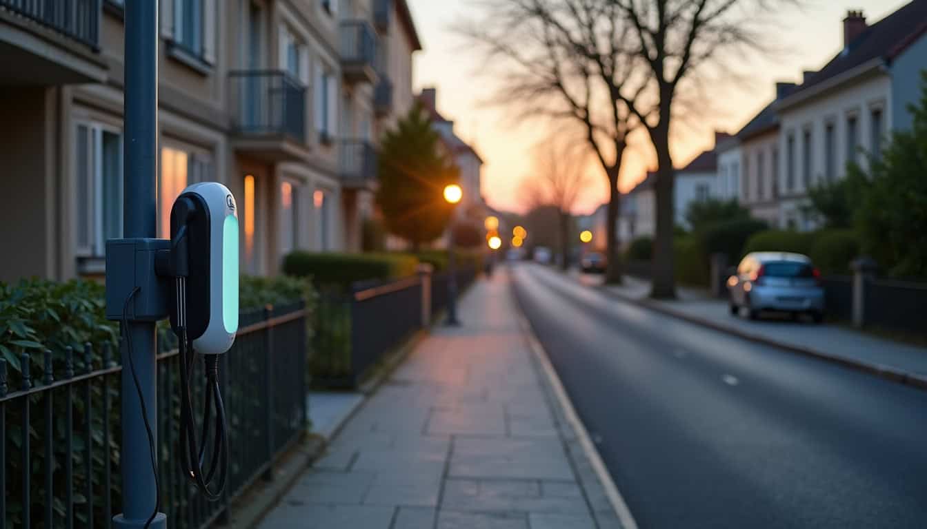 Borne de recharge publique installée dans une rue de Carrières-sous-Poissy