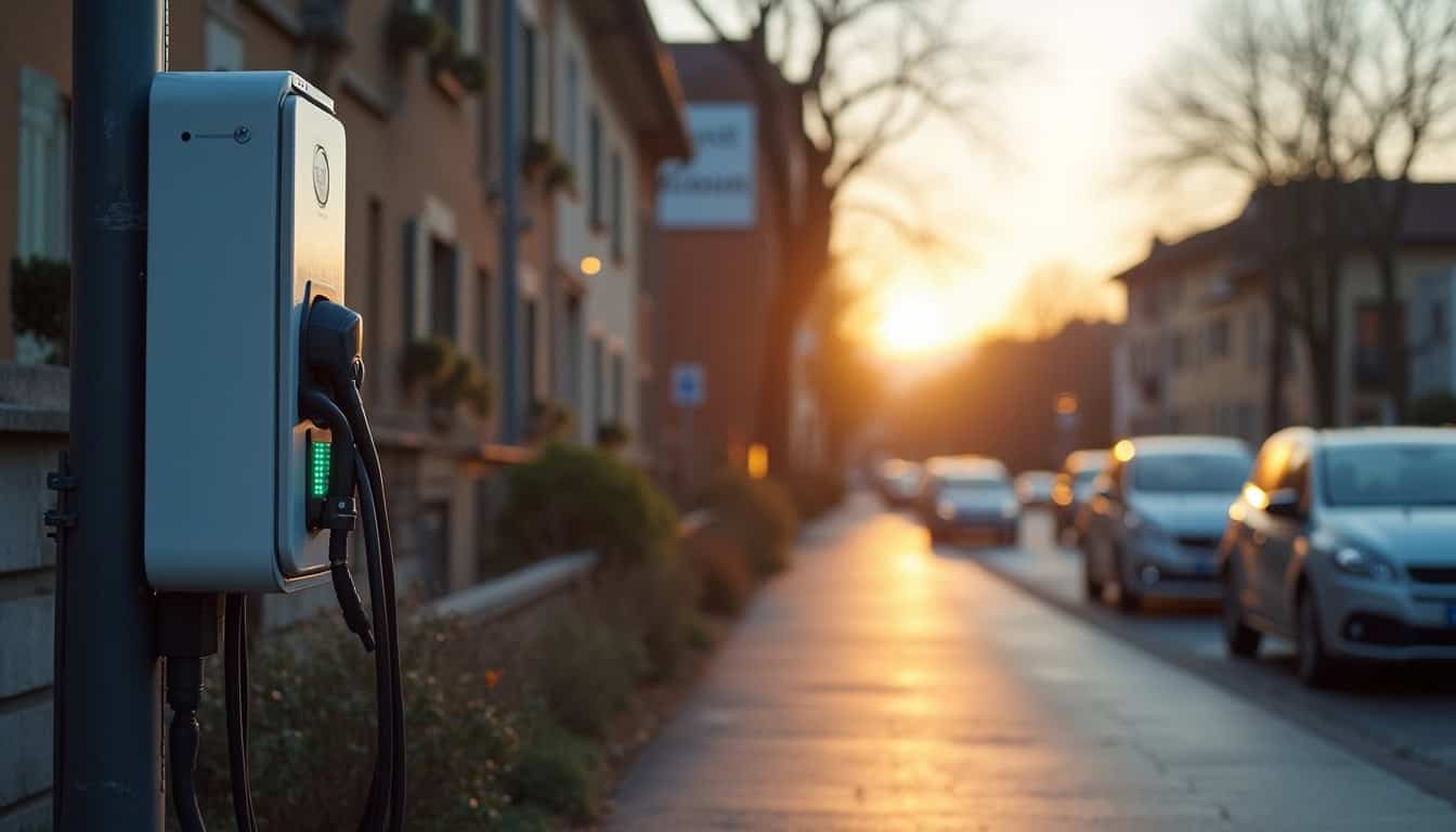 Borne de recharge publique installée en bord de rue à Château-Salins