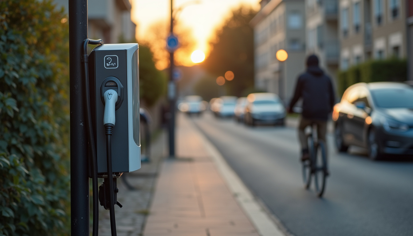 Borne de recharge publique installée en bordure de trottoir à Savigny-sur-Orge