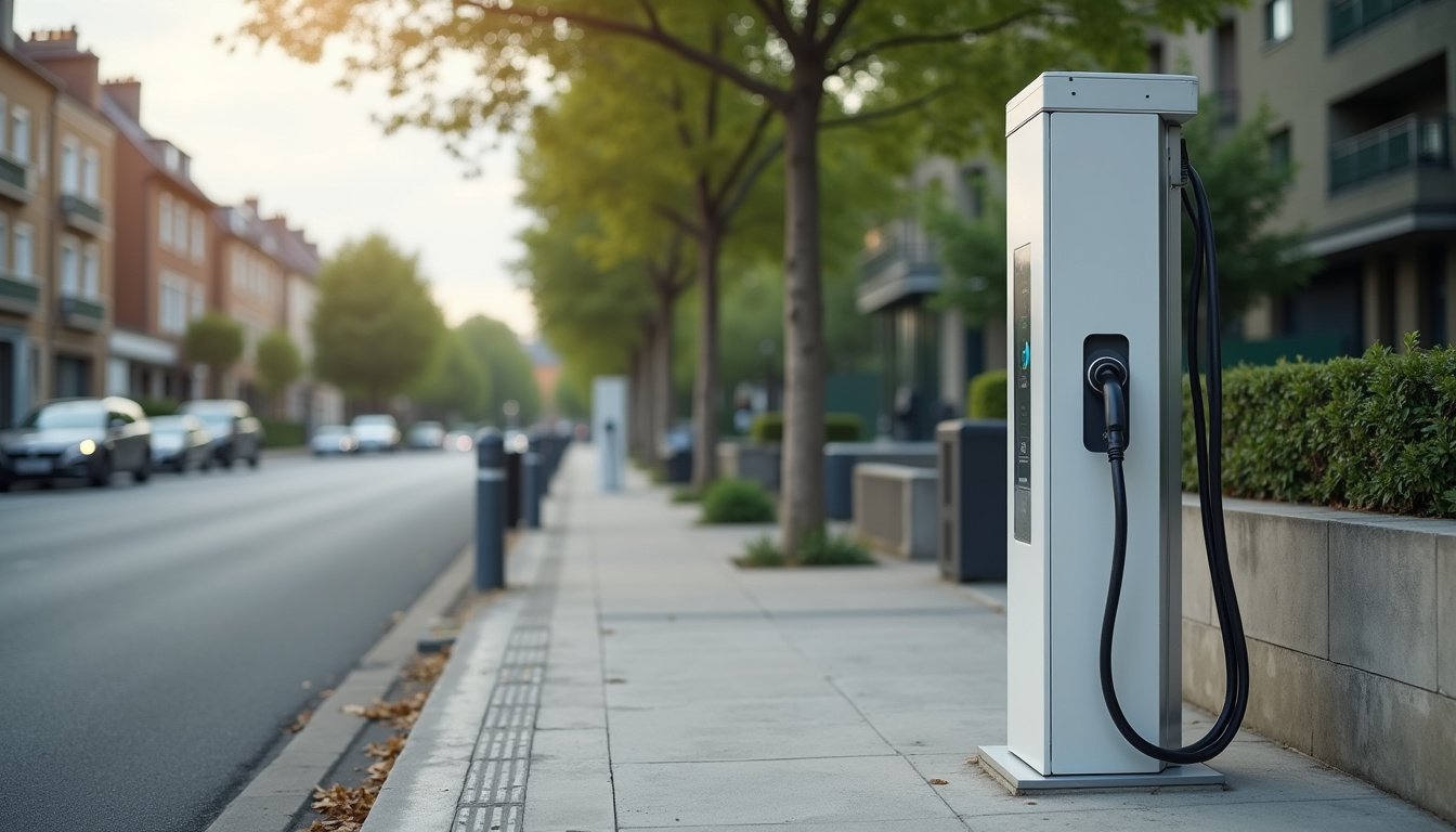 Borne de recharge publique installée en milieu urbain à proximité de Saint-Geniès-Bellevue
