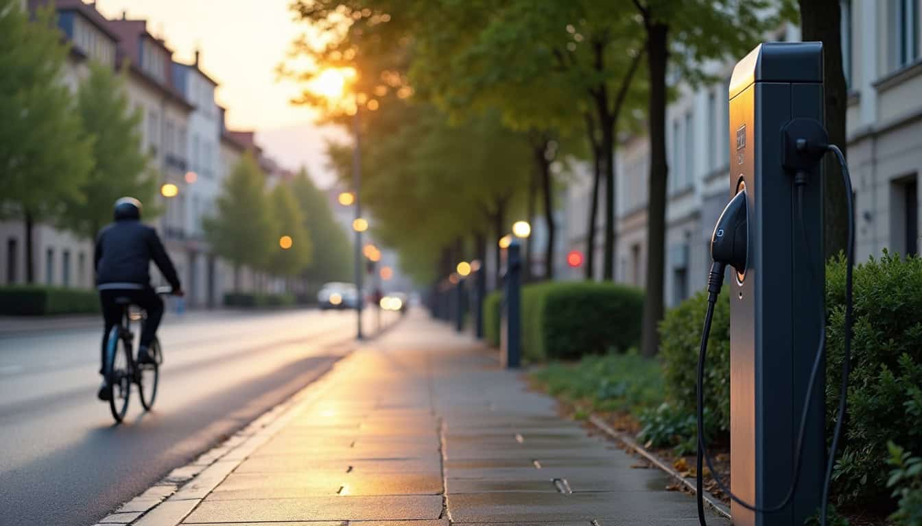Borne de recharge publique installée le long d'une rue à Le Pont-de-Claix
