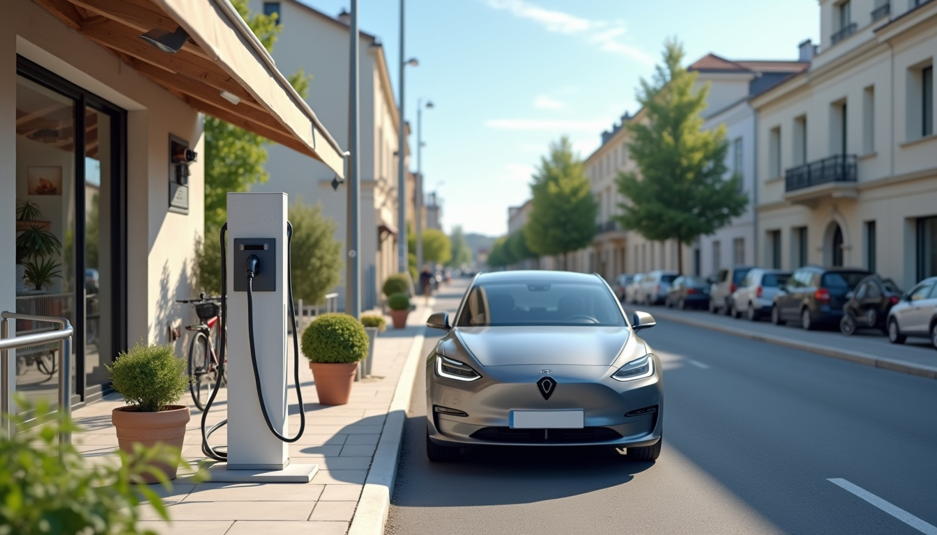Borne de recharge publique installée près d'un commerce à Lesquin