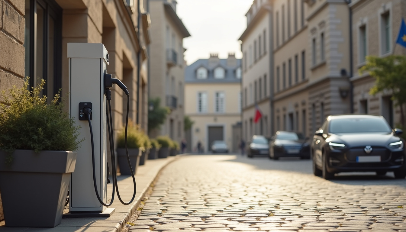 Borne de recharge publique installée sur la place des Quatre-Frères-Le Blouch à Le Tour-du-Parc
