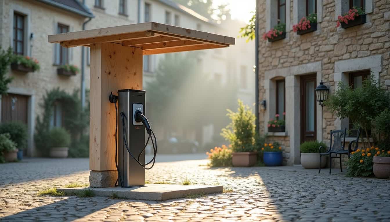 Borne de recharge publique installée sur la place du Champ de Foire à Cossé-le-Vivien