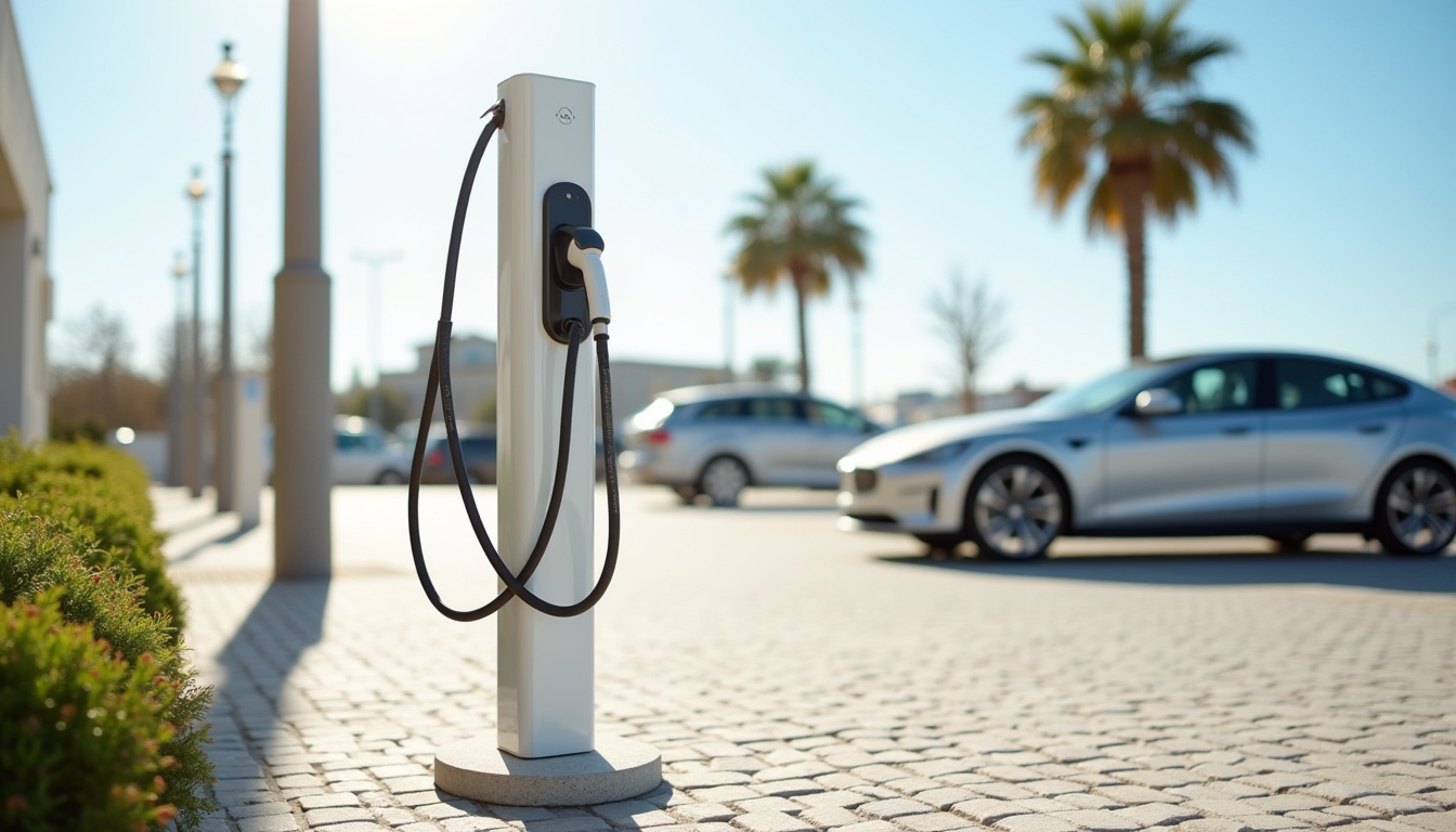 Borne de recharge publique installée sur la place Paul Valéry à Port-la-Nouvelle